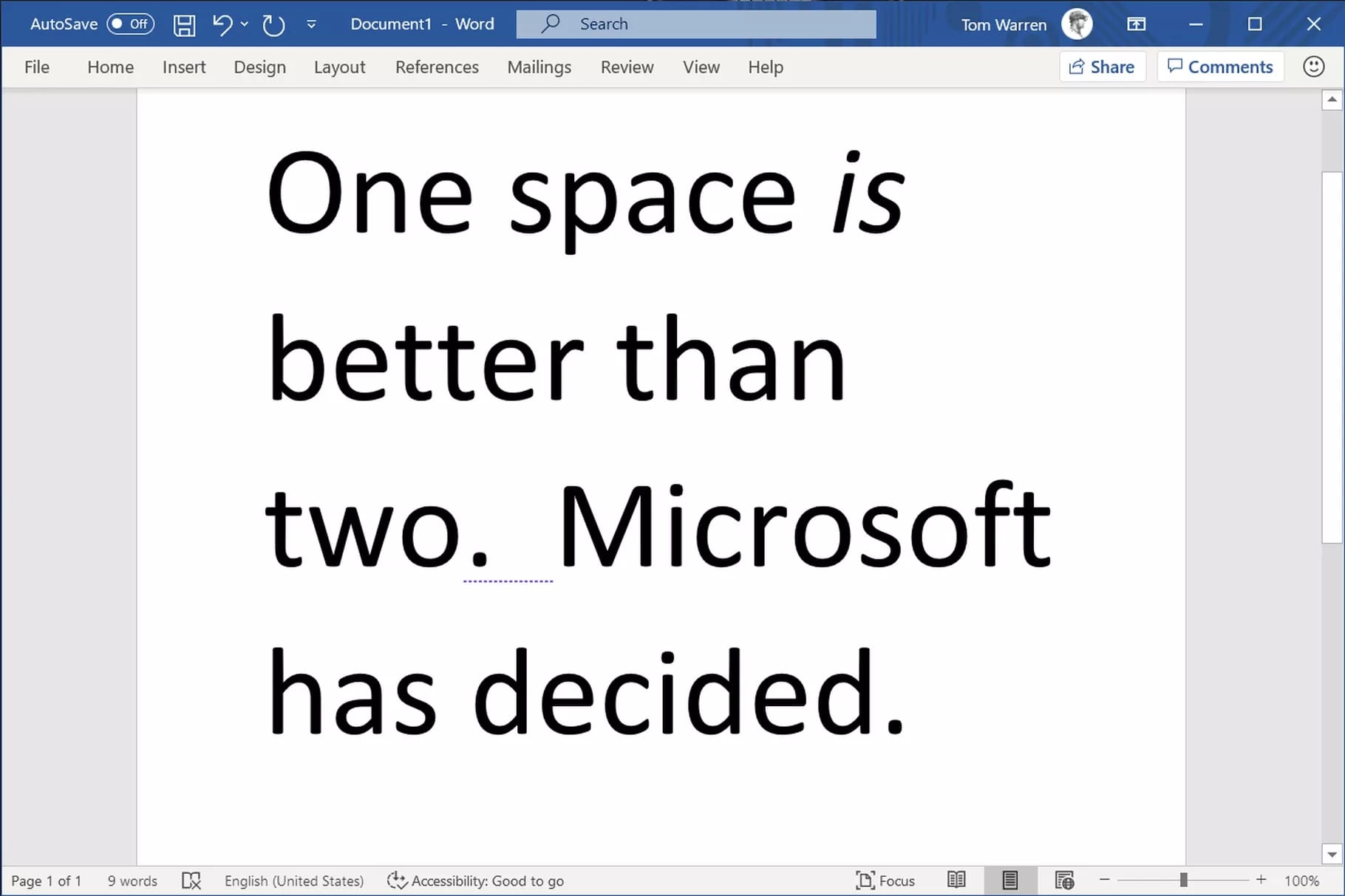 Microsoft Word grammar screenshot