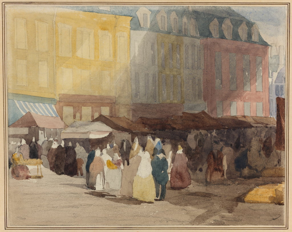painting of a French market