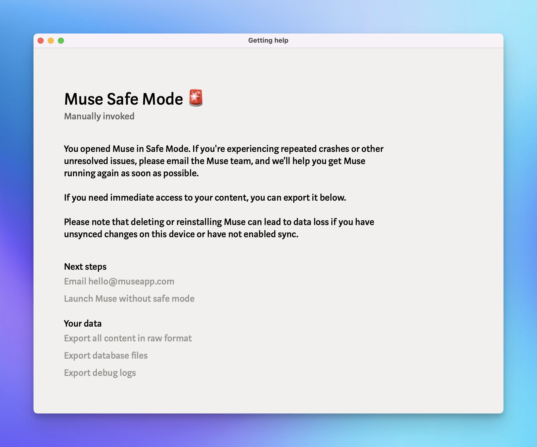 Safe mode screen