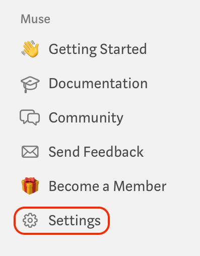 Settings in sidebar