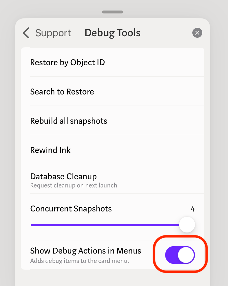 Toggle debug actions