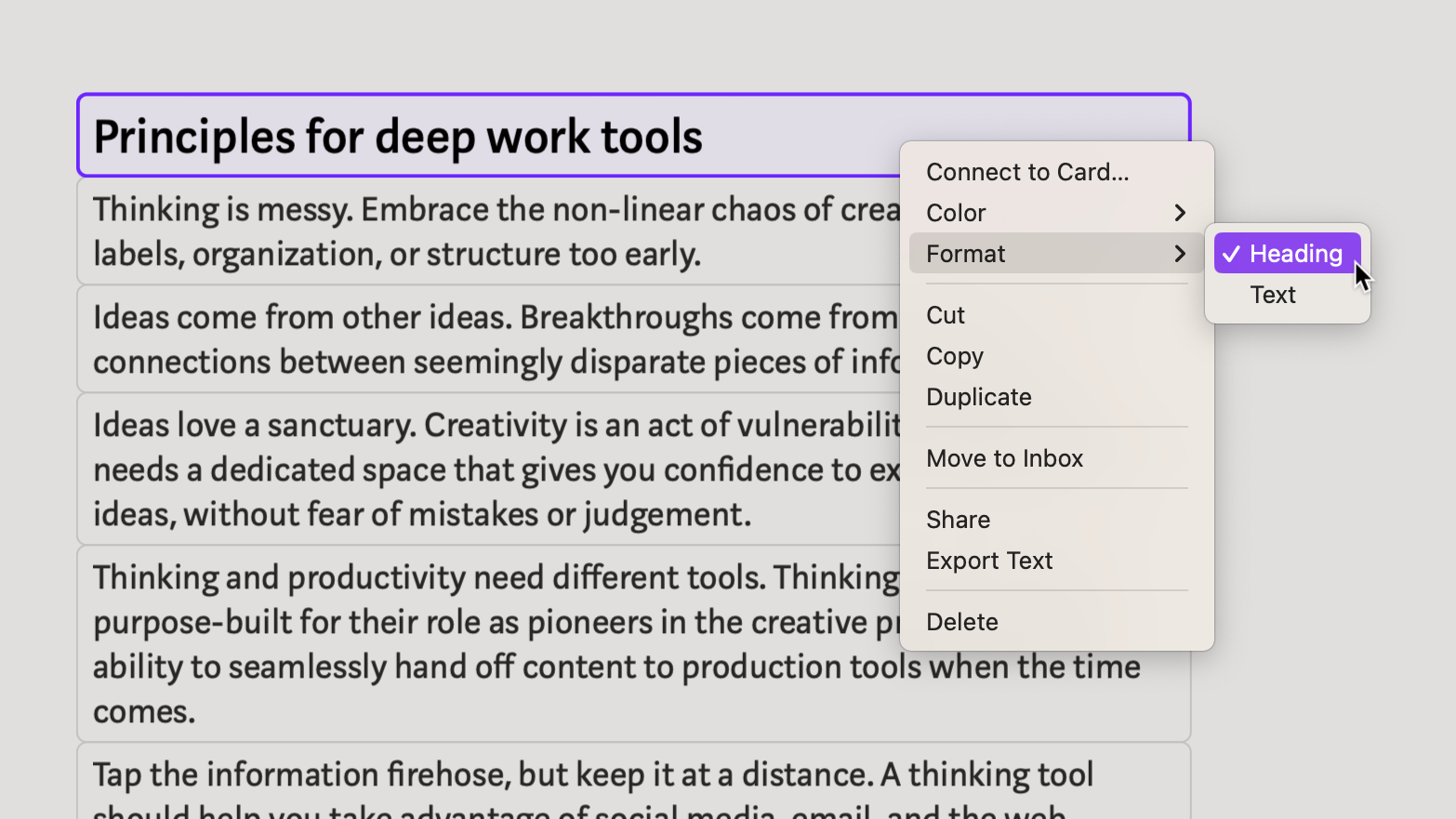Text heading on Mac