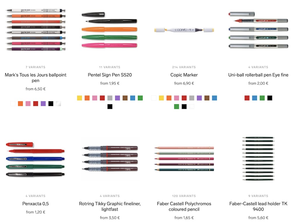 selection of pens at an art supply store