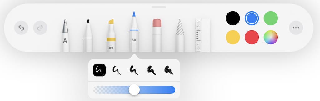 inking tool palette in Apple Notes