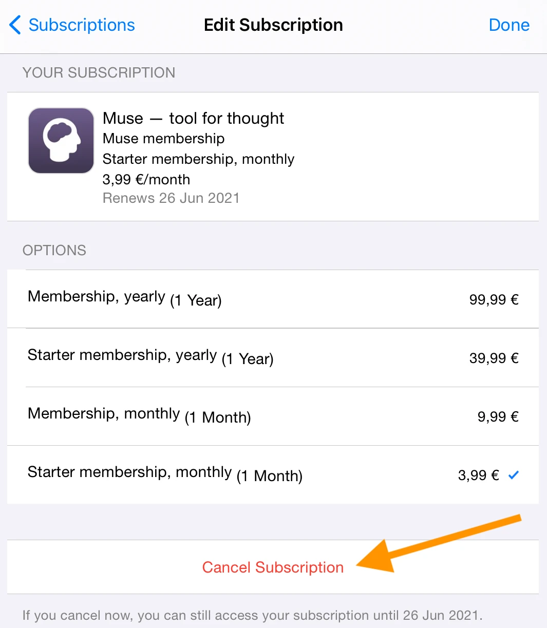 Canceling a Muse membership